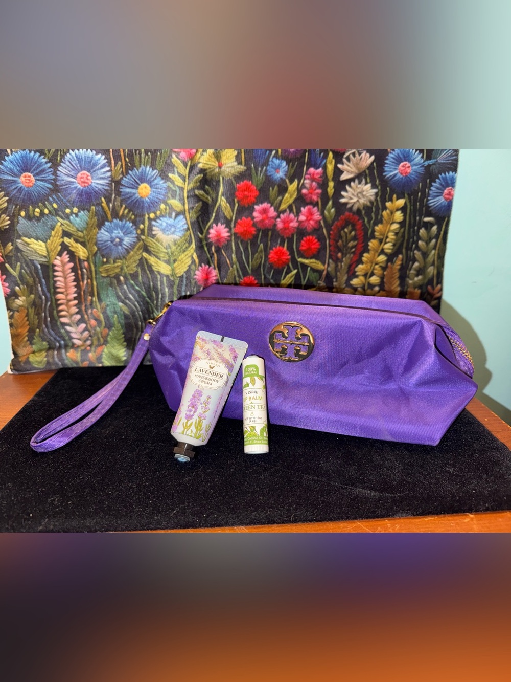 TB Purple Cosmetic Pouch with Lavender Hand & Green Tea Lip Balm